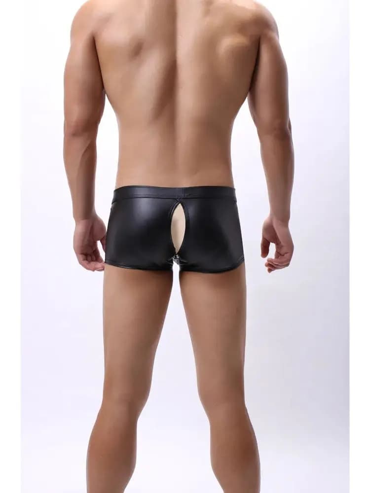 Pantaloncini boxer convessi in ecopelle PU con apertura sul cavallo Biancheria intima sexy Collant Boxer Calzoncillos Tronchi Bokserki Slip Ropa