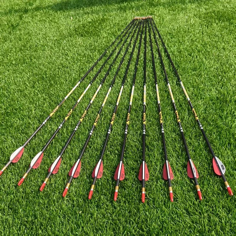 6/12 pezzi tiro con l'arco 30,5 ''frecce in carbonio albero Spine350-900 arco ricurvo composto tradizionale tiro con l'arco lungo da caccia