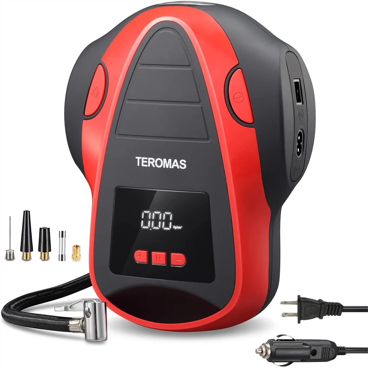Compressore d'aria portatile per gonfiaggio pneumatici, pompa per pneumatici auto 12V DC/110V AC con display digitale e luce LED, spegnimento automatico, 120 PSI