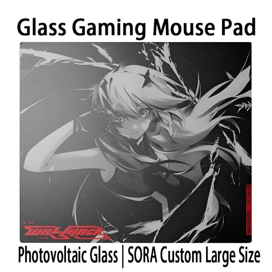Tappetino per Mouse da Gaming in Vetro con Ragazza Anime in Bianco e Nero, Tappetino per Mouse in Vetro Temperato di Grandi Dimensioni per Ufficio e PC Esports