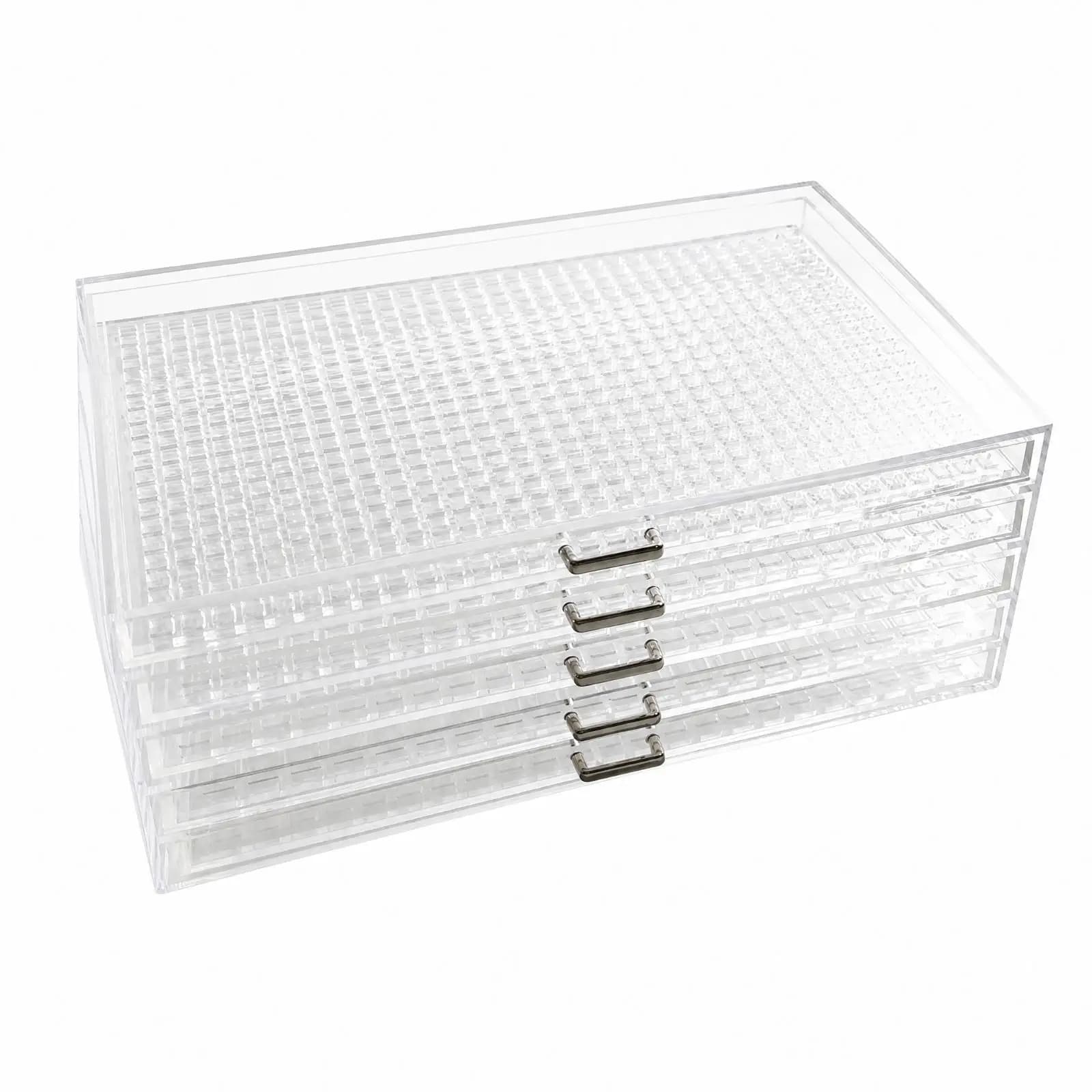 Clear Acrylic Storage Organizer Box All-Purpose Transparent Drawer Organizer with Metal Pull Handle Easy to Clean for Nail Art