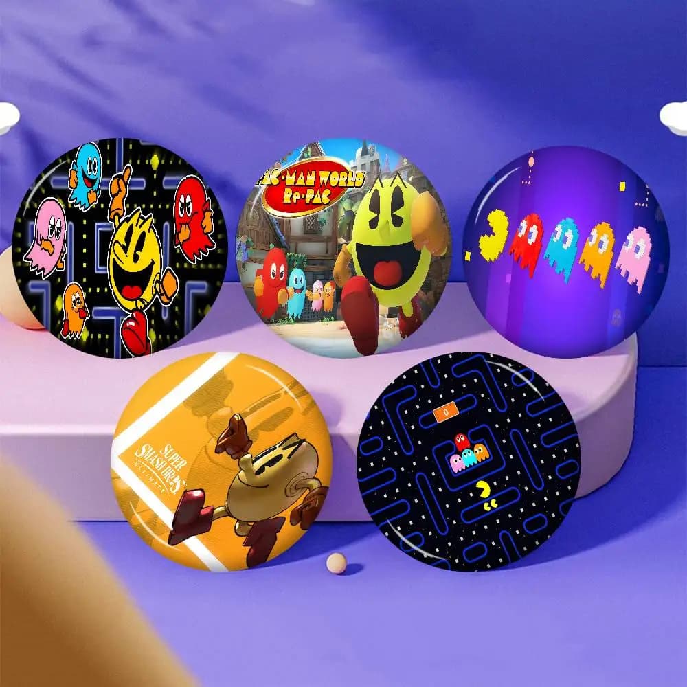 Spilla creativa a forma di personaggio dei cartoni animati P-Pac M-Man, divertente spilla rotonda a scatto, accessorio per zaino, cappello, gioielli, regalo per amici