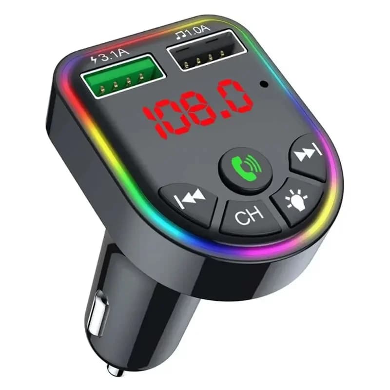 Kit per auto senza fili Chiamate in vivavoce Trasmettitore FM Caricatore per auto Caricatore per telefono doppio USB Lettore MP3 per auto per iPhone 16 15 14 13 12