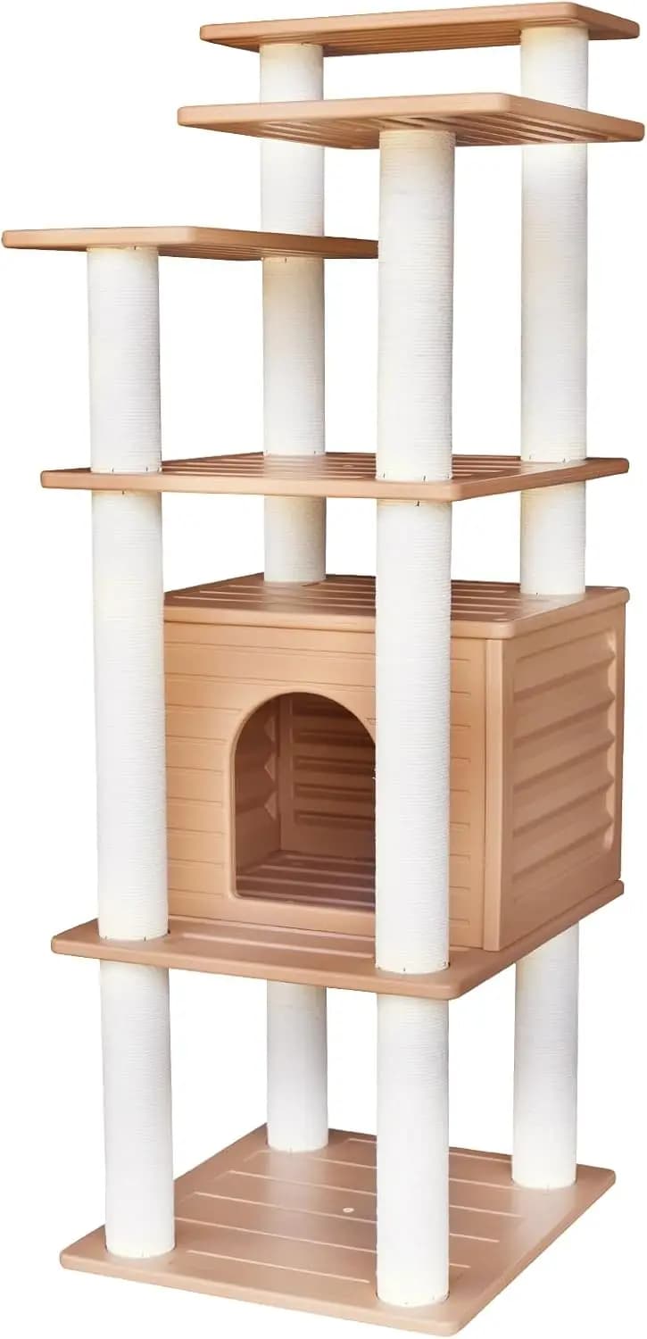 Albero per Gatti Resistente alle Intemperie da 62 Pollici per Gatti da Interno ed Esterno con Tiragraffi e Ampio Condo per Gatti