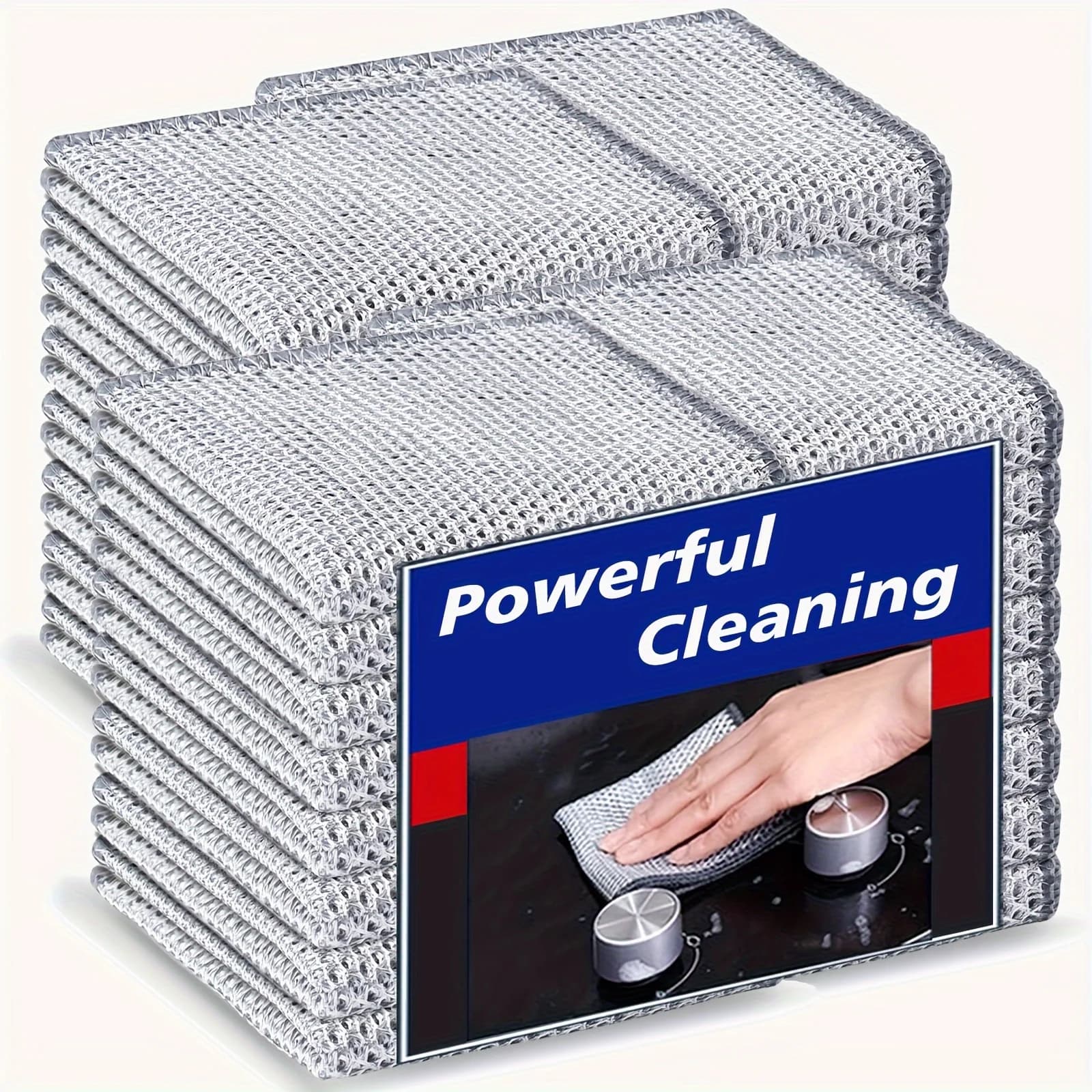 8 panni per la pulizia - set di fibre in rete ultra resistenti, facili da pulire sia a secco che a umido, perfetti per piatti, superfici metalliche, ecc.