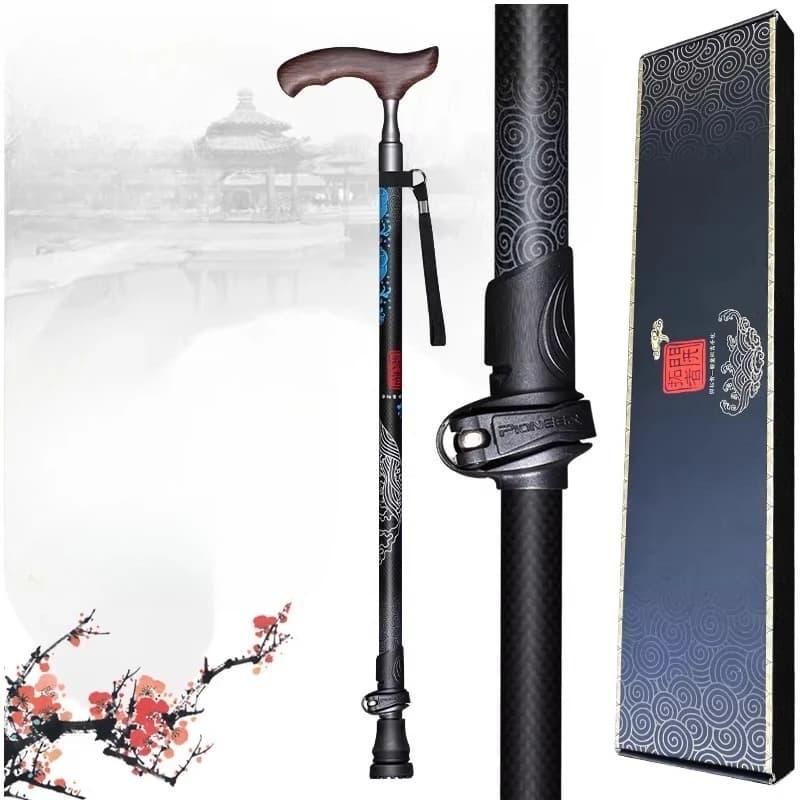 Ultralight carbon fiber walking poles with wooden T handle, only 219g, for tourism, hiking rods, Nordic Walking sticks, hiking sticks.