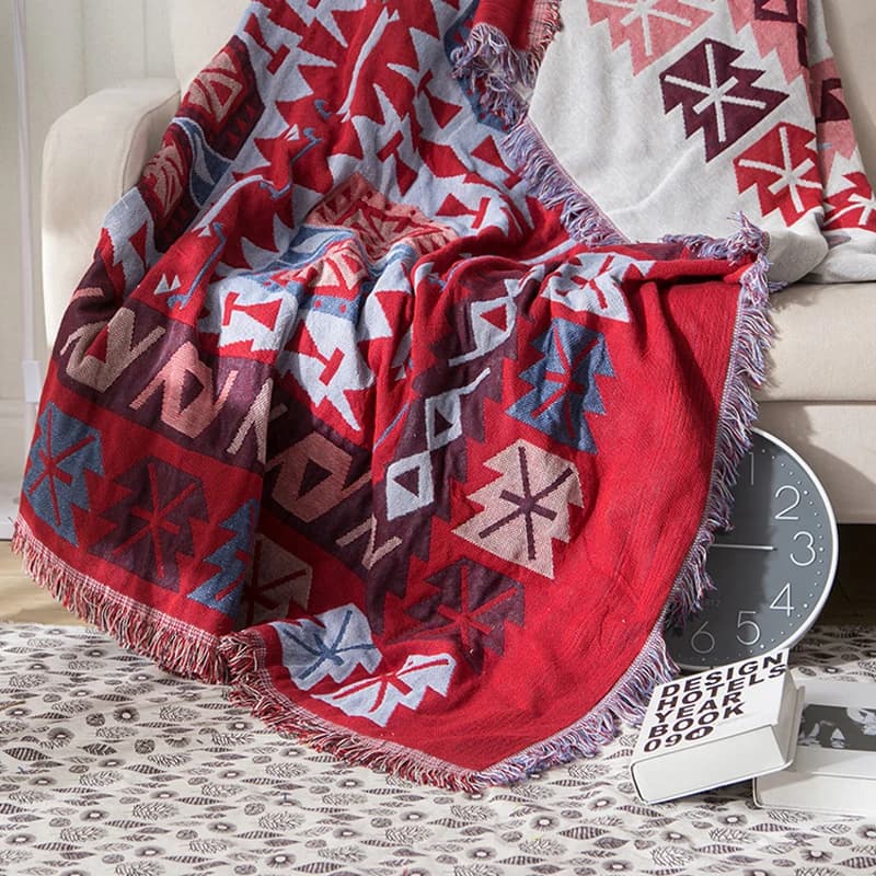 Coperta etnica in fibra chimica di poliestere con nappa, tappeto addensato antiscivolo Copridivano Pausa pranzo Puntelli fotografici Pastorale 1 pezzo