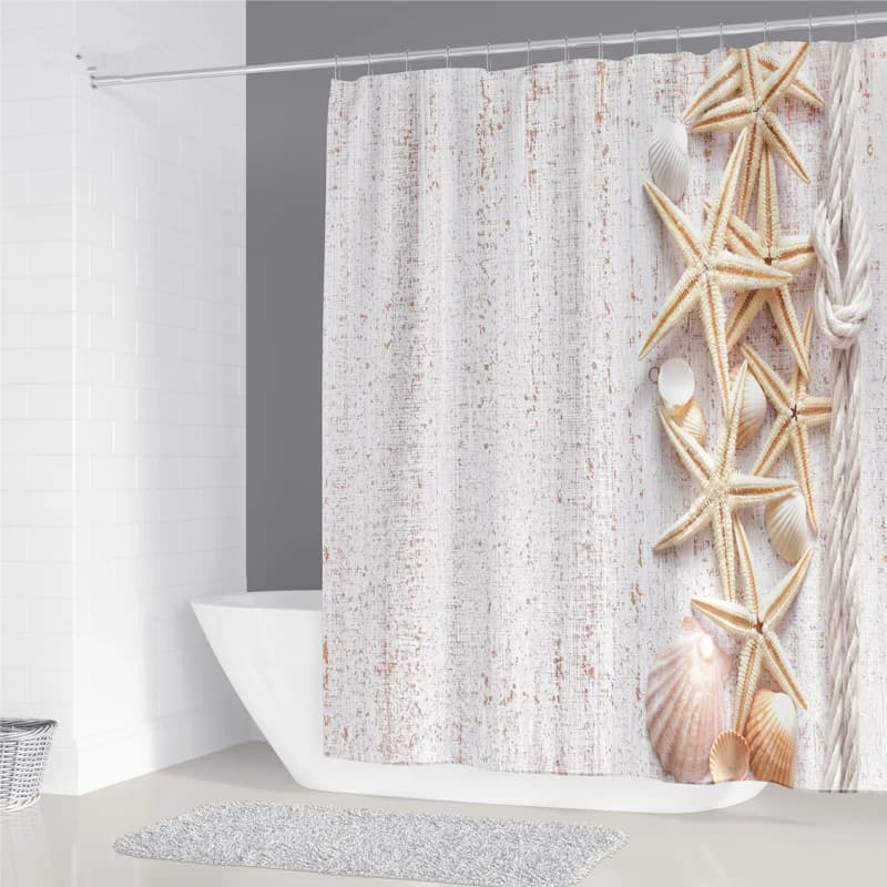 Tenda da 200x180 cm per bagno Tenda decorativa per uso domestico impermeabile con stampa di conchiglie di stelle marine 3D con tenda da doccia a 12 ganci