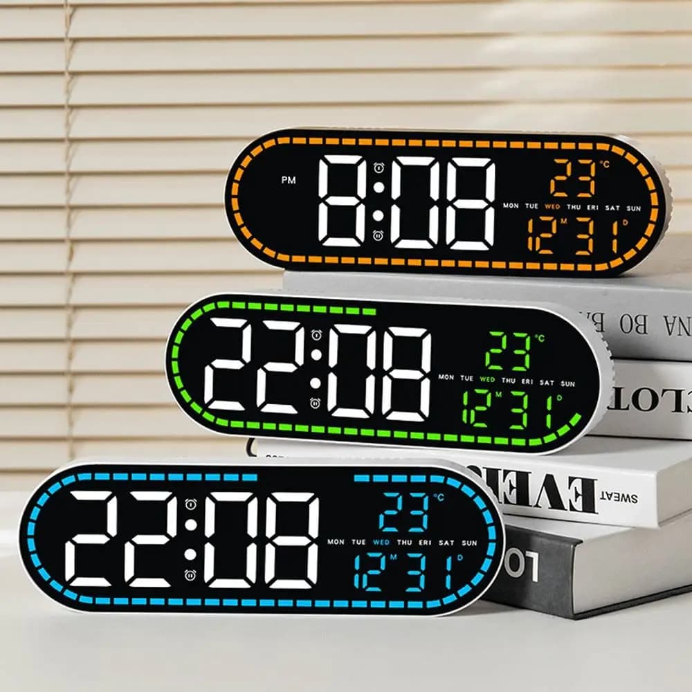 Electronic Wall Clock Table Clock with Voice Control Calendar Display with Multifunction Digital Temperature