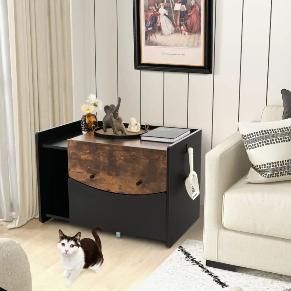 Lettiera per gatti Mobili per gatti in legno Scatola per gatti chiusa nascosta con cassetto estraibile