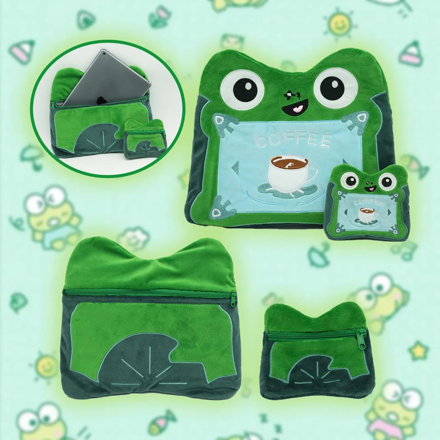 YanQing New Frog Tablet Plush Bag Cute Frog Coin Purse Stuffed Card Bag Cartoon Frog Bag Plushies Birthday Gifts