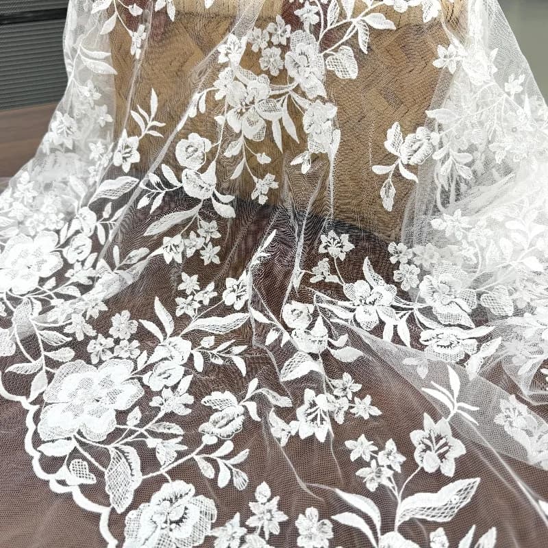Luxury Embroidered Lace Fabric With Transparent Sequins Mesh Premium Lace Accessories For High End Wedding Dresses Formal Gowns