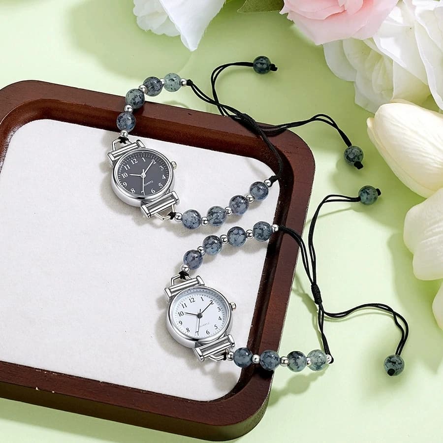 Nuovi orologi da polso di lusso da donna alla moda Orologio con perline a corda a mano per donna Orologio al quarzo con cinturino intrecciato estraibile per regali per studenti
