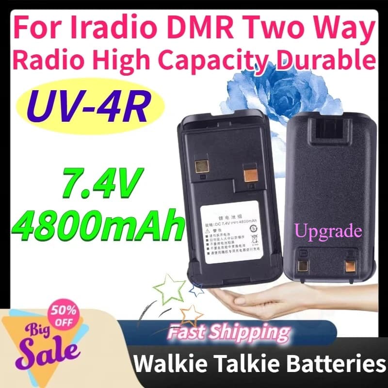 In Stock Walkie Talkie Rechargeable Li‑ion Battery Pack 7.4V 4800mAh High Capacity Durable for Iradio UV‑4R DMR Two Way Radio