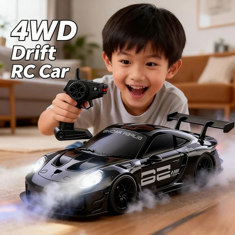 Auto RC Drift 1/20 4WD, Modellino di Auto da Corsa con Luci, Telecomando 2.4G 4CH, Auto Sportiva per Competizioni, Giocattolo per Ragazzi