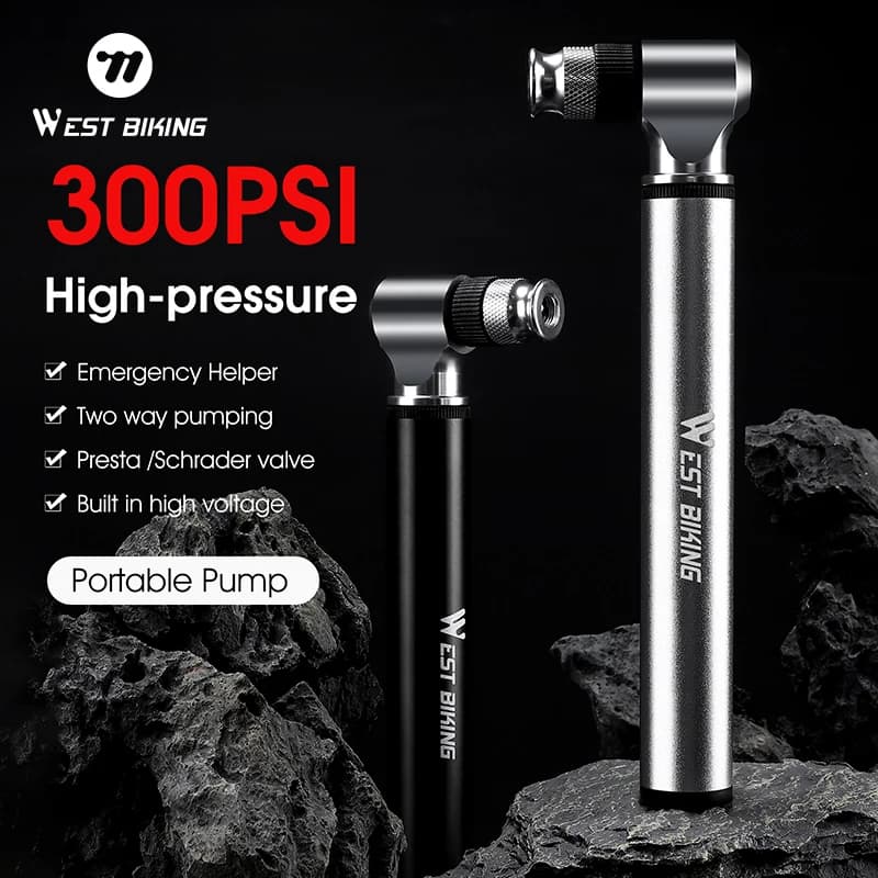 WEST BIKING Portable Bicycle Pump 300PSI High Pressure Bike Air Pump Bike Tire Inflator Schrader Presta Valve Cycling Hand Pump