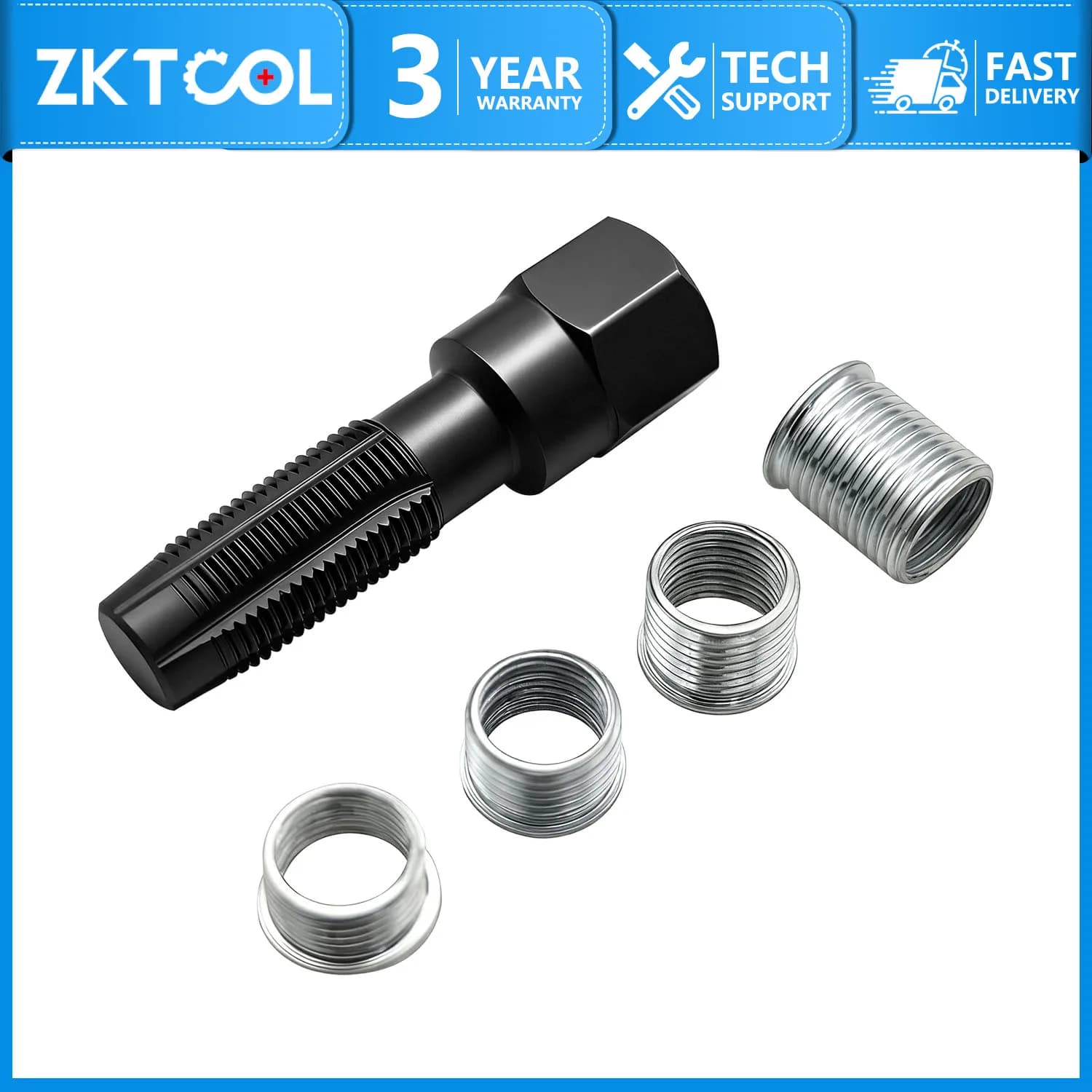 5-Piece M14 x 1.25 Spark Plug Thread Repair Kit — Automotive Spark Plug Retapping & Helical Insert Repair Kit