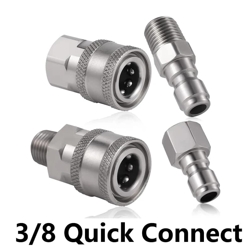 3/8 Inch Stainless Steel Pressure Washer Quick Connect Plug Coupler Kit Male Female Fittings Internal External Threads Adapter