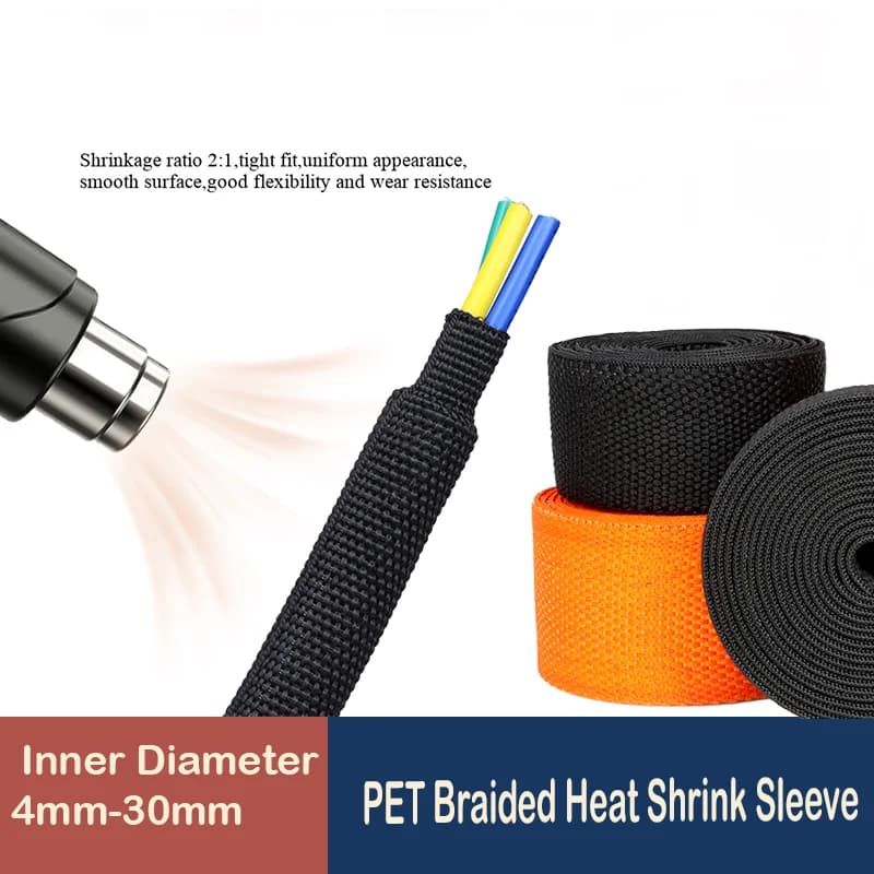 Condotto per cavi termorestringenti intrecciato da 1/5 M Guaina per gestione cavi ignifuga isolata in PET da 4 mm ~ 100 mm
