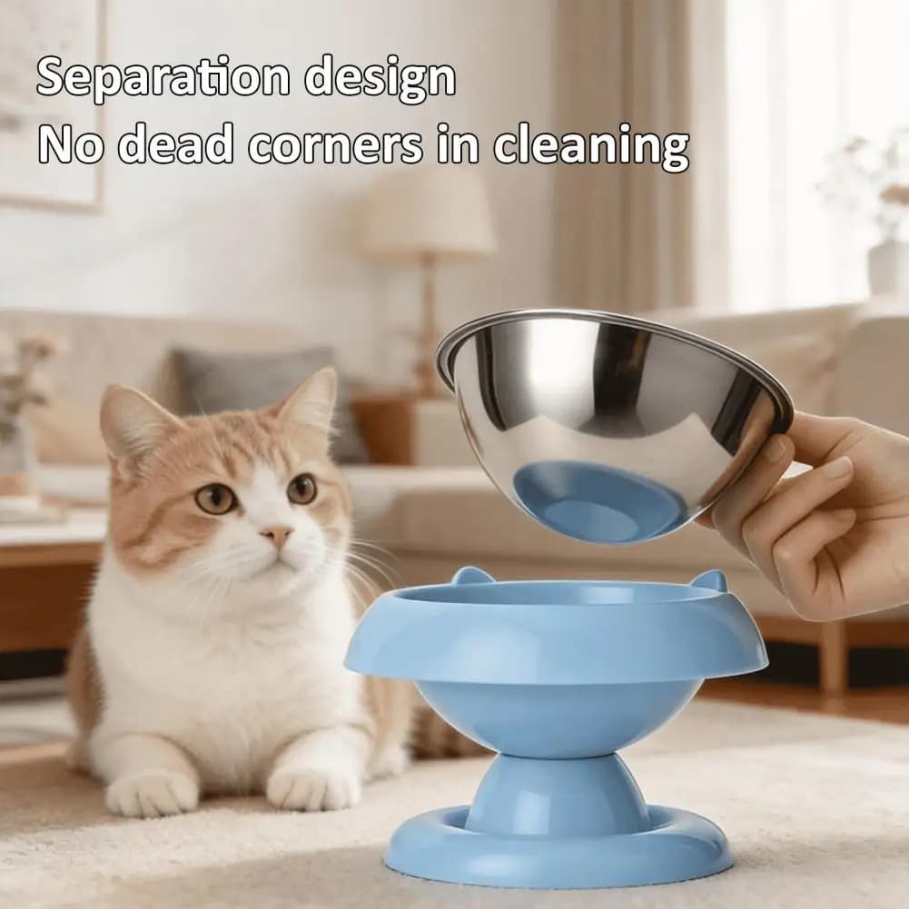 Stable Cat Feeding Bowl Elevated Pet Feeding Station Detachable Stainless Steel Bowl Raised Cat Water Food Feeder for Indoor