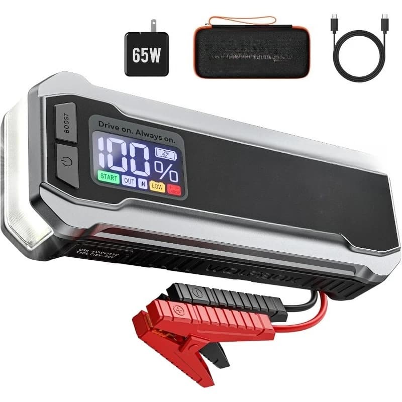 Avviatore di emergenza 4000A, avviamento di emergenza per batteria per auto 12V con caricatore rapido da 65 W, display a LED, batteria di avviamento di emergenza portatile da 24000 mAh