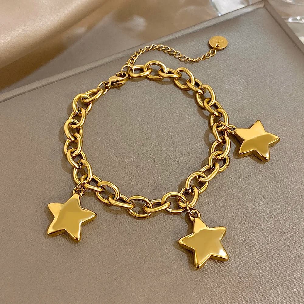 Braccialetti robusti in acciaio inossidabile di moda per le donne Eleganti stelle color oro argento con ciondoli Bracciale con nappa Regali di gioielli