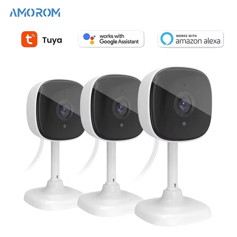 Amorom IP Wifi Camera for Interior 1080P Pet Baby Monitor Night Vision Ai Rileva Mini surveillance cameras with Alexa and Google Home