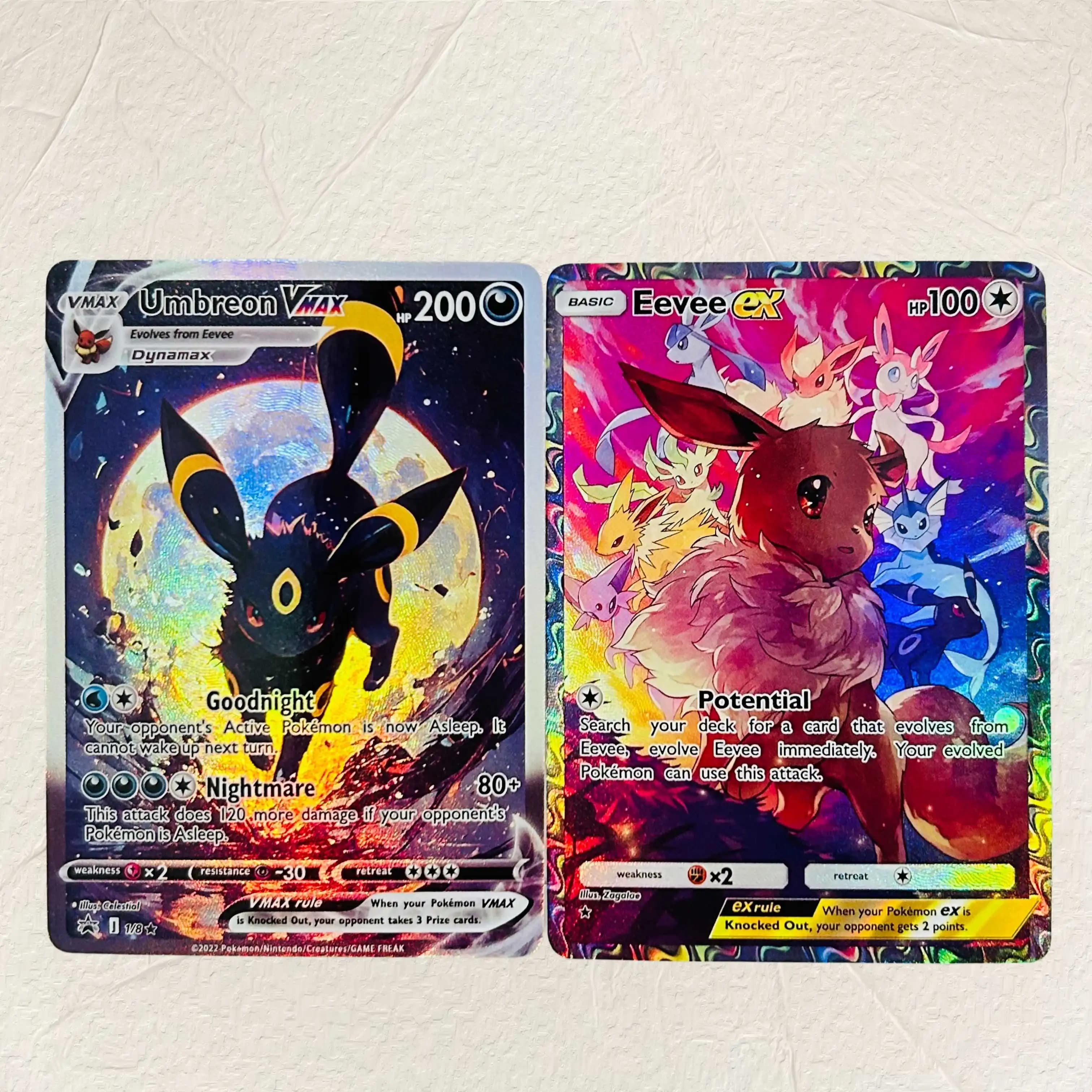 DIY Umbreon Vmax Eevee Ex 2PCS Foil Texture Cards English Version Collectible Grade Premium Anime Collection Cards