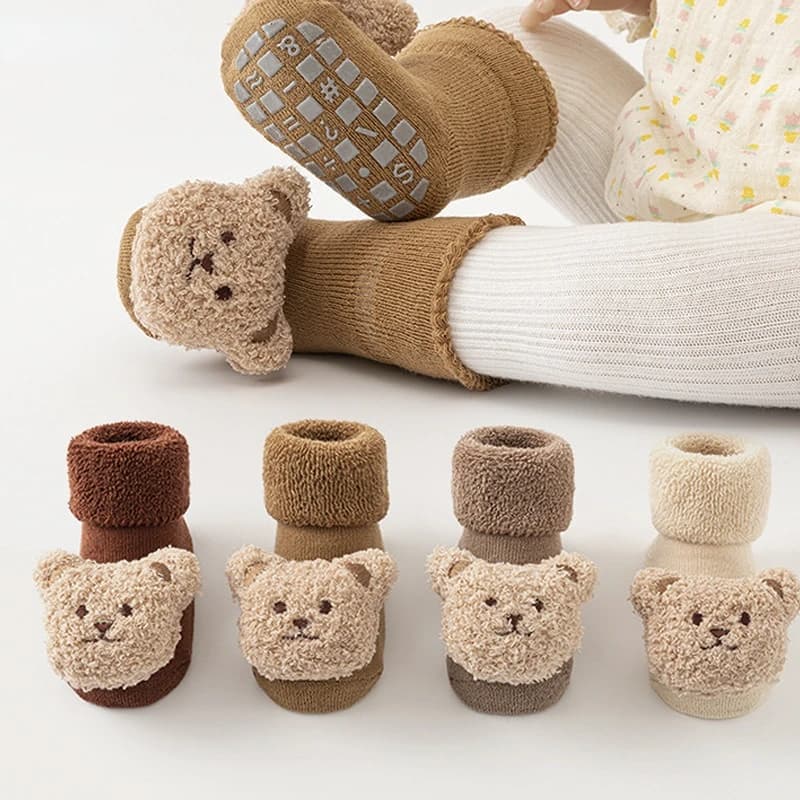 3 paia di calzini invernali per neonati per neonati, ragazzi e ragazze, orsi carini, morbidi e addensati, calzini antiscivolo per bambini, accessori per neonati