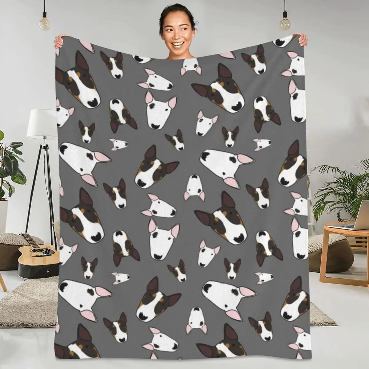 Bull Terrier Coperte morbide e durevoli Biancheria da letto da campeggio grigia per animali domestici Copriletto per divano letto in flanella dal design divertente invernale