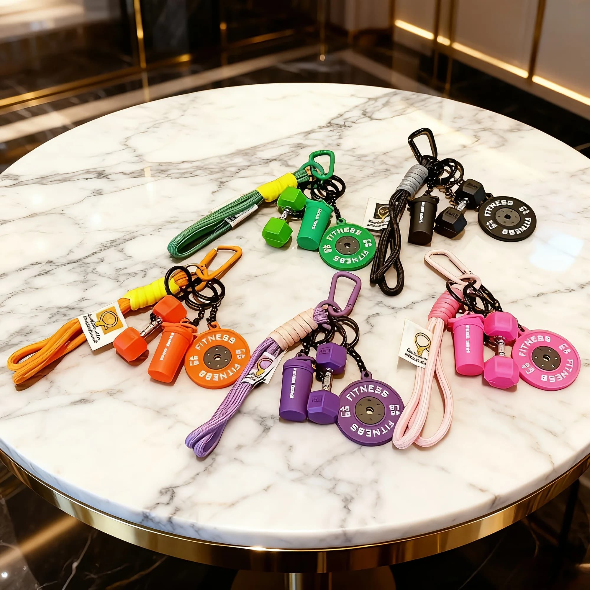 1/2 Piece Random Color Set, Barbell and Dumbbell Keychain, Handmade Fitness Keychain Set, Stylish and Versatile Fitness Kettlebell Backpack Pendant, Includes Braided Rope, Barbell, Dumbbell, Kettlebell, Keychain. Coupl