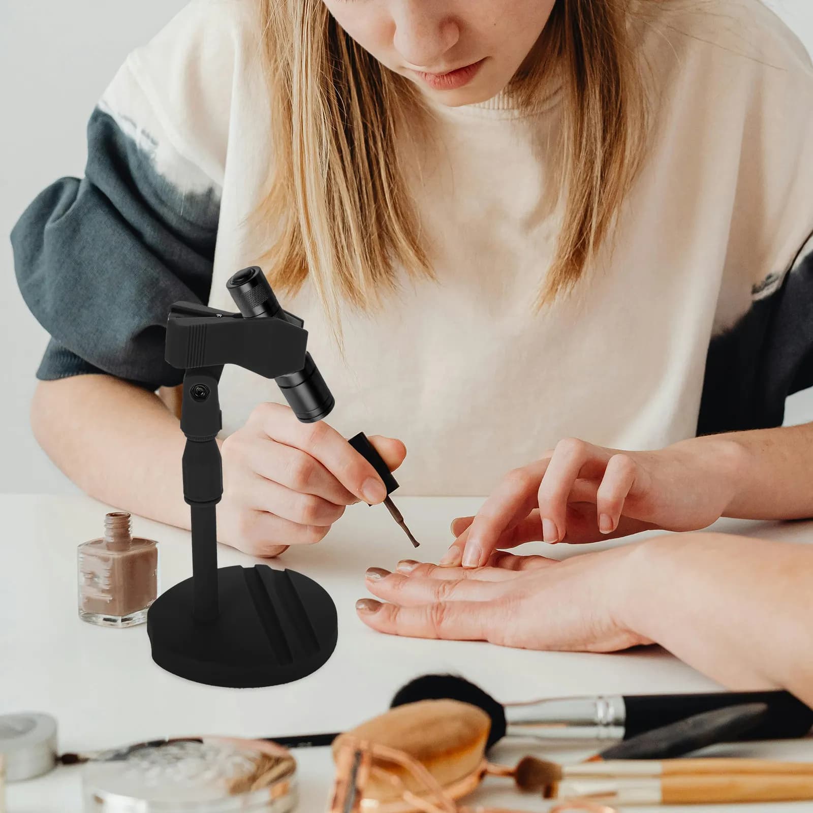 Supporto per Lampada Manicure Girevole a 360 Gradi, Asta Telescopica Regolabile in Altezza, Supporto per Asciugatura Smalto per Unghie per Casa