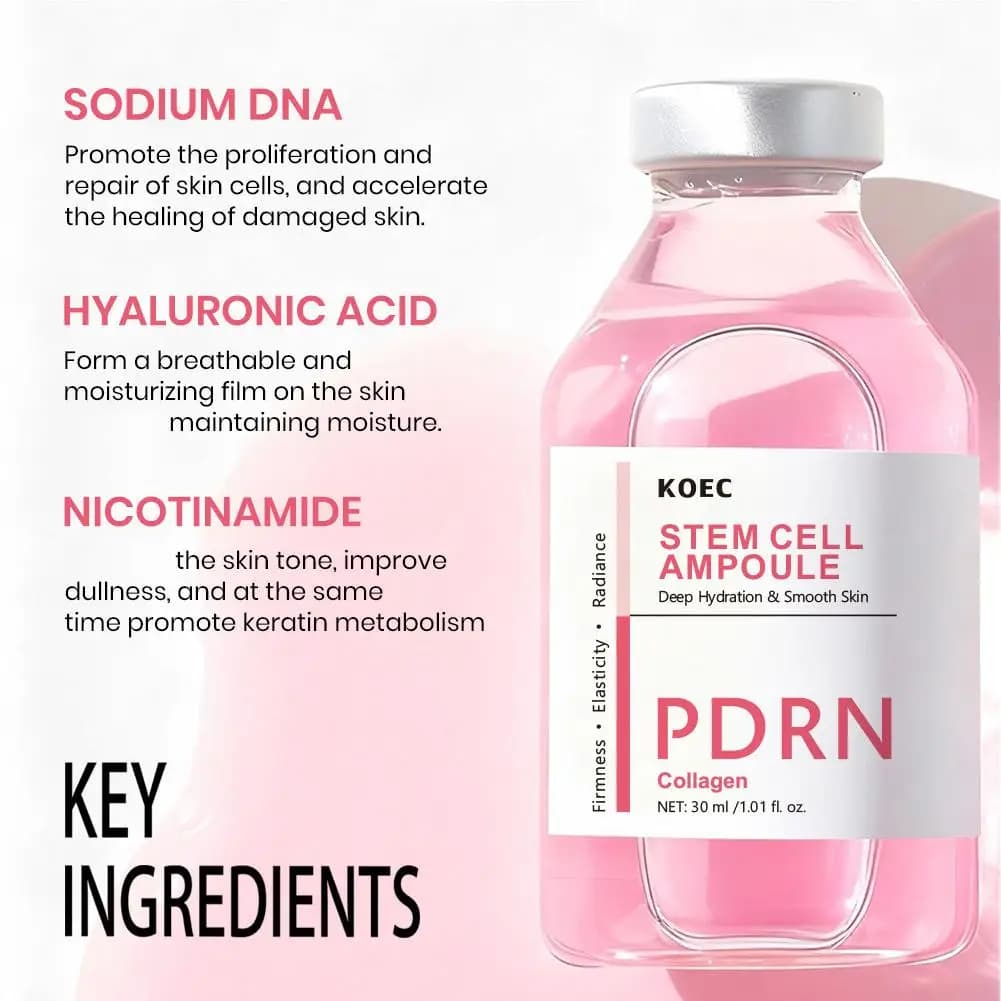Siero Viso Idratante al PDRN di Salmone, Stimolante di Collagene, Anti-Età, Idratazione Profonda, Illuminante, Riparatore della Barriera Cutanea in Fiale