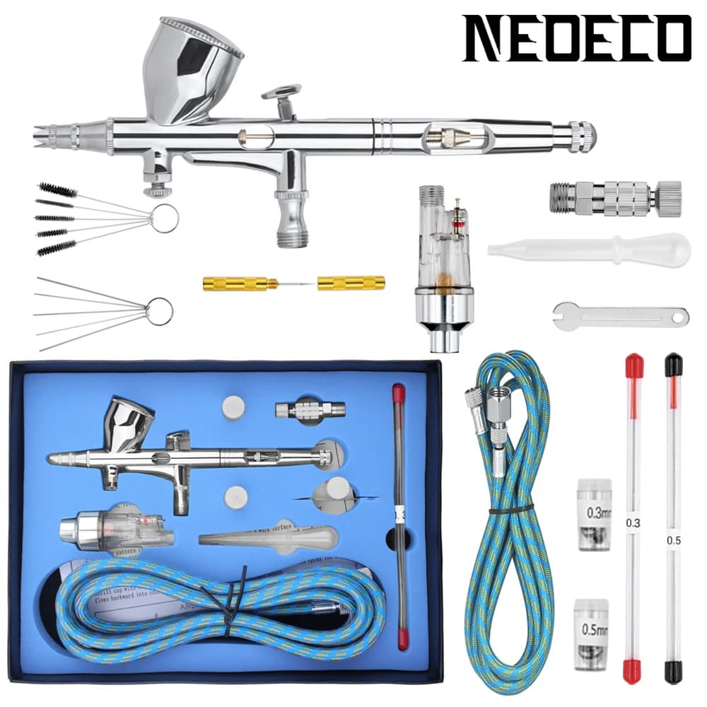 Gravity Dual-action Mini 9cc Airbrush Kit Paint Nail Spray Gun Makeup Paint Set Face Tattoo Art strumento fai da te con Kit di pulizia