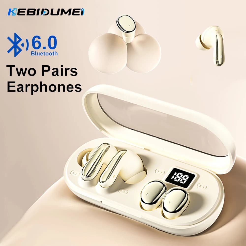 KEBIDUMEI Auricolari Bluetooth 6.0 Twin, 2 paia di auricolari in-ear, suono stereo HIFI, cuffie wireless, cuffie da gioco a bassa latenza