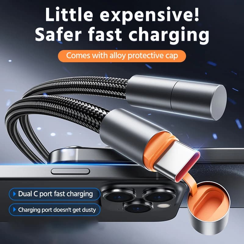 Cavo Dati USB C per Ricarica Rapida Tipo C a Tipo C con Tappo Protettivo in Lega per iPad Pro, MacBook Pro, Samsung S25, Xiaomi 14, Huawei