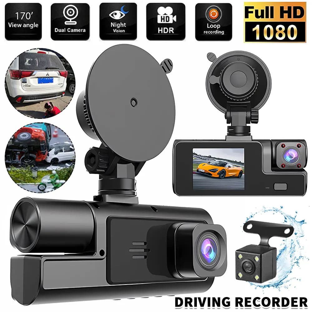 Dash Cam for Car 1080P 3 Rear and Interior Front Channels with WiFi DVR Driving Recorder Loop Recording Parking Monitor 24 Hours Sensor G