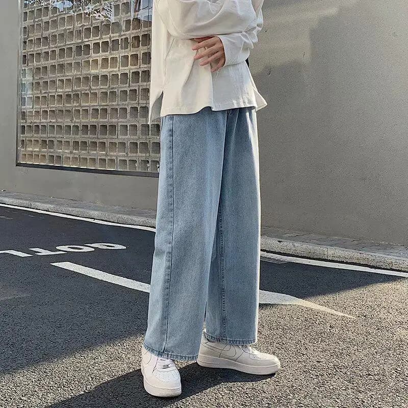 Loose Wide Leg Men's Jeans Straight Tube Casual Fashion Korean Hong Kong Style Versatile Autumn Spring Seasonal Loose Fit