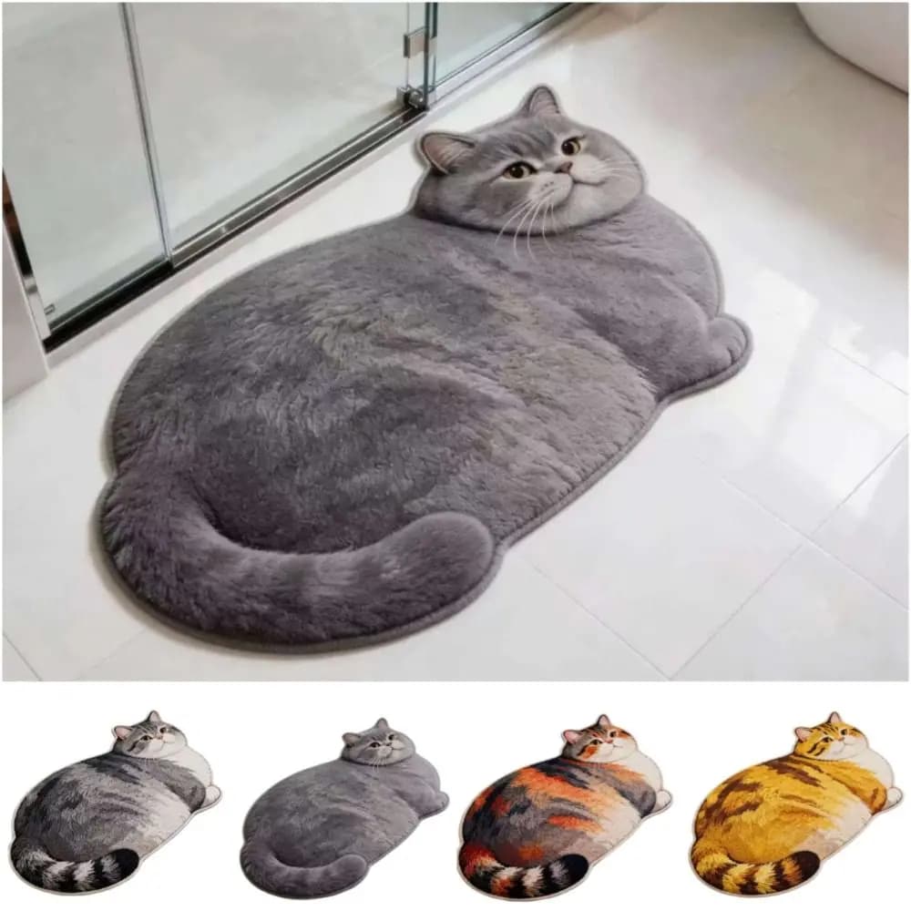 Tappetino in Velluto Cristallo 40*60cm con Motivo Gatto, Antiscivolo, per Camera da Letto, Bagno, Resistente all'Abrasione