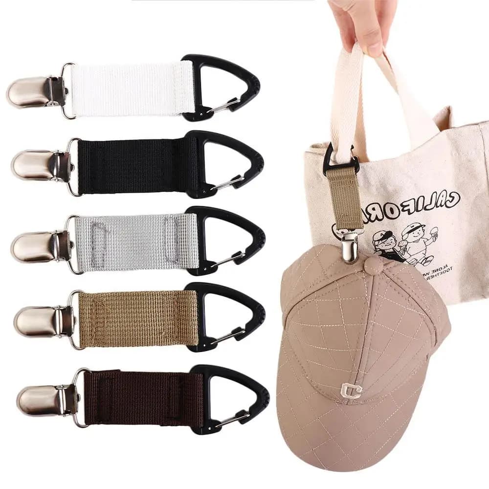 Strap Belt Elastic Clamp Belt Clip Camping Carabiner Adjustable Bag Strap Straw Hat Clip Backpack Key Hook Elastic Hat Clip