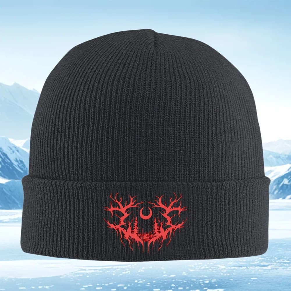 Alberi luna notte foresta natura scura Cappello lavorato a maglia Uomo Donna Berretto unisex Berretto pullover Inverno termico caldo Natale Outdoor Cycli