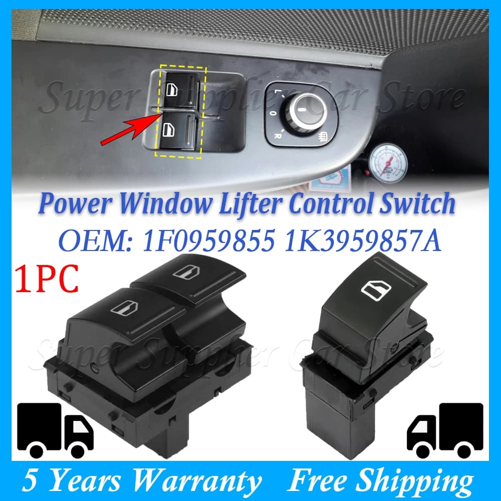 Nuovo Interruttore Finestrino Auto 1PC per VW Caddy 2K Jetta EOS Golf MK5 MK6 Passat B6 Polo 6R Touran SEAT 1F0959855 1K3959857A