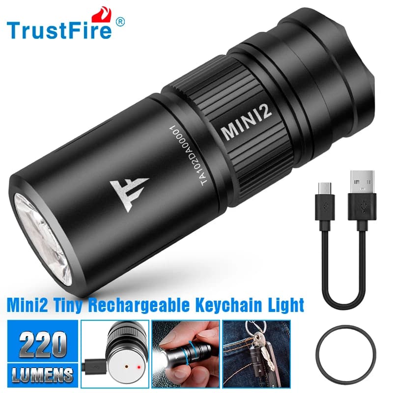 Trustfire Mini2 Mini Edc Torcia USB ricaricabile 220 lumen Kechain 2 modalità di commutazione con indicatore LED Flash Light Torcia