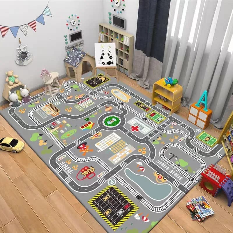 Parcheggio per bambini Gioco di traffico Tappeto Ragazzo Auto Cartoon Pista stradale Tappeto Vialetto Tappetino Gioco per bambini Tappetino strisciante Decorazioni per la casa
