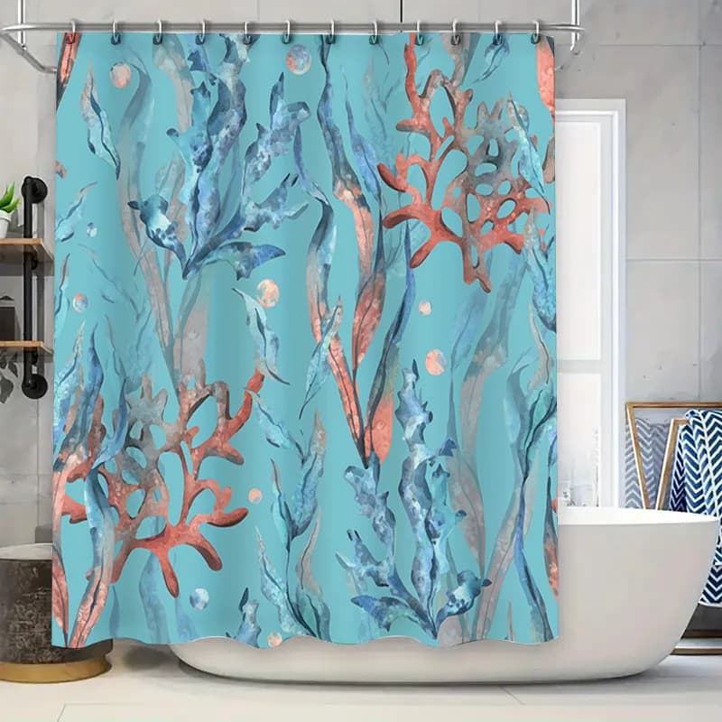 Tessuto impermeabile per tenda da doccia da giardino in corallo vibrante per l'arredamento del bagno in blu rosso