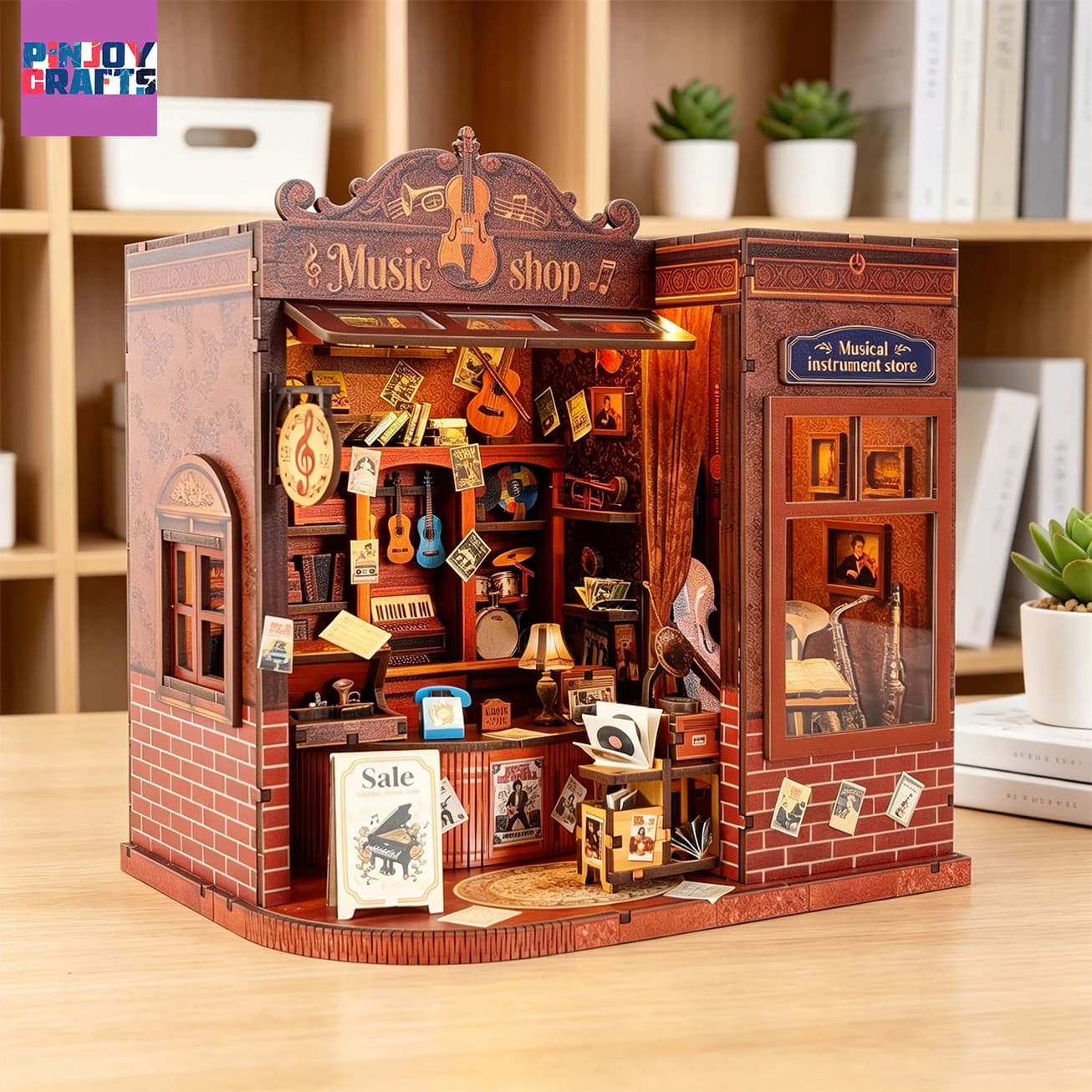 Vintage Music Store 3D Model, Handmade Wooden Miniature DIY Kit, Must-Have Collection for Music Lovers, Crafty Assembly Fun Proj