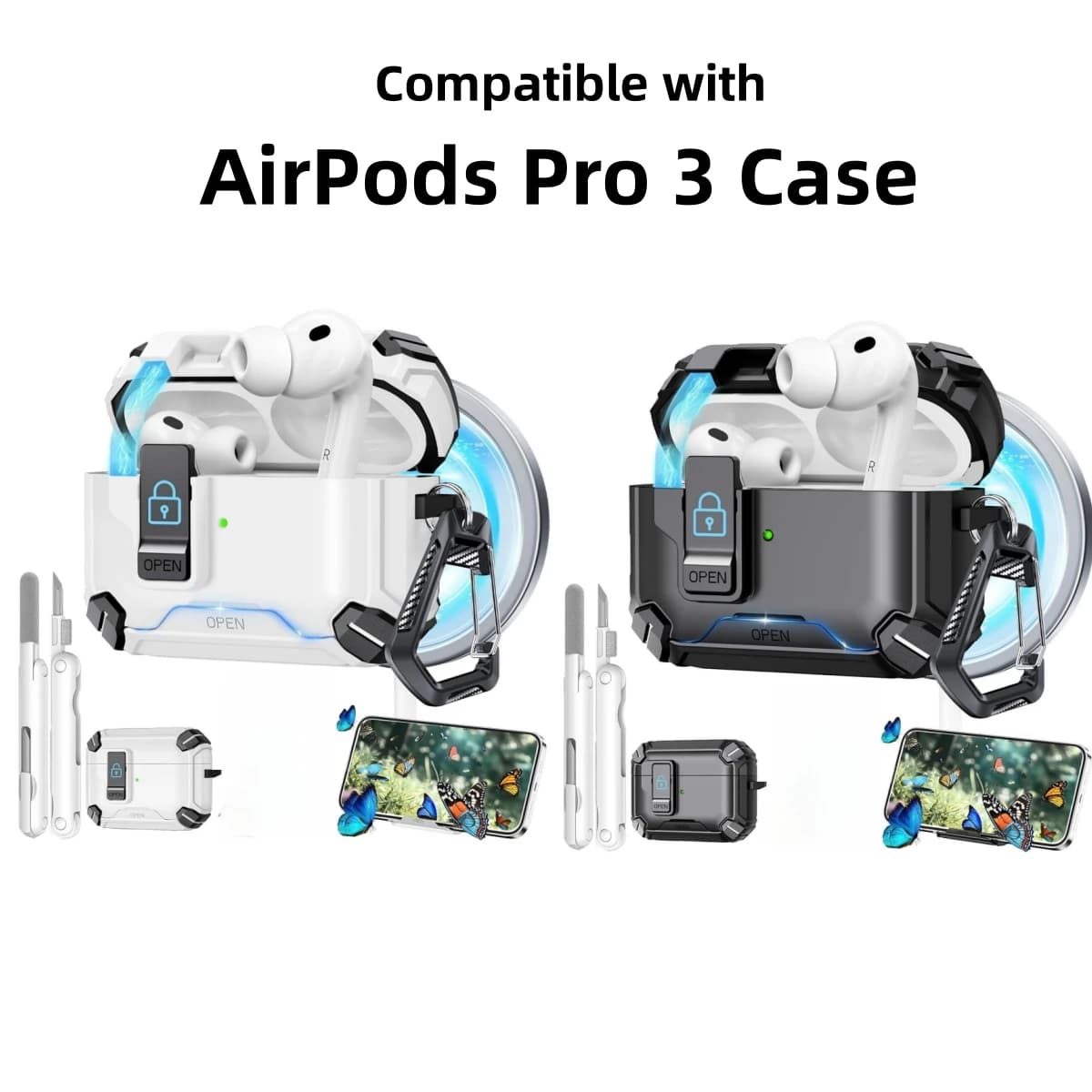 Case for Airpod 3 Pro (2025)Auto-Open Safety Lock&Phone Stand Shockproof&Anti-Scratch Cover for Apple AirPods Pro 3rd Gen Funda