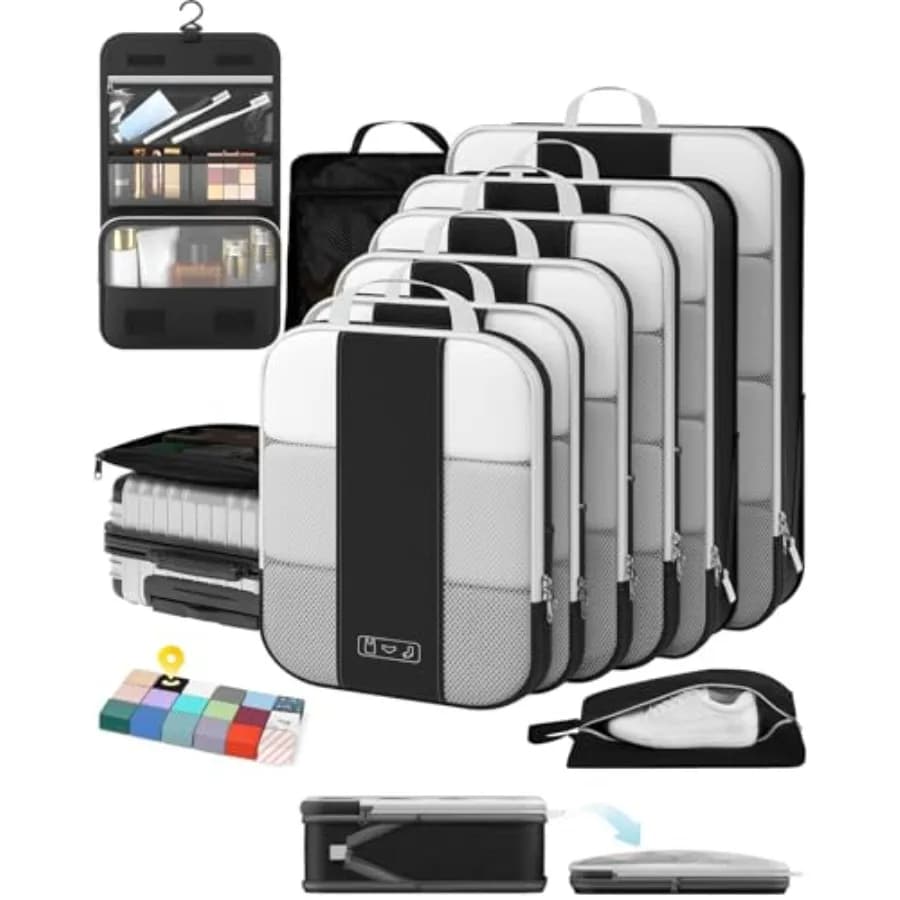 Set di 10 Cubi di Compressione per Viaggi, Organizzatori Espandibili per Valigie, Pratici Accessori per Bagagli