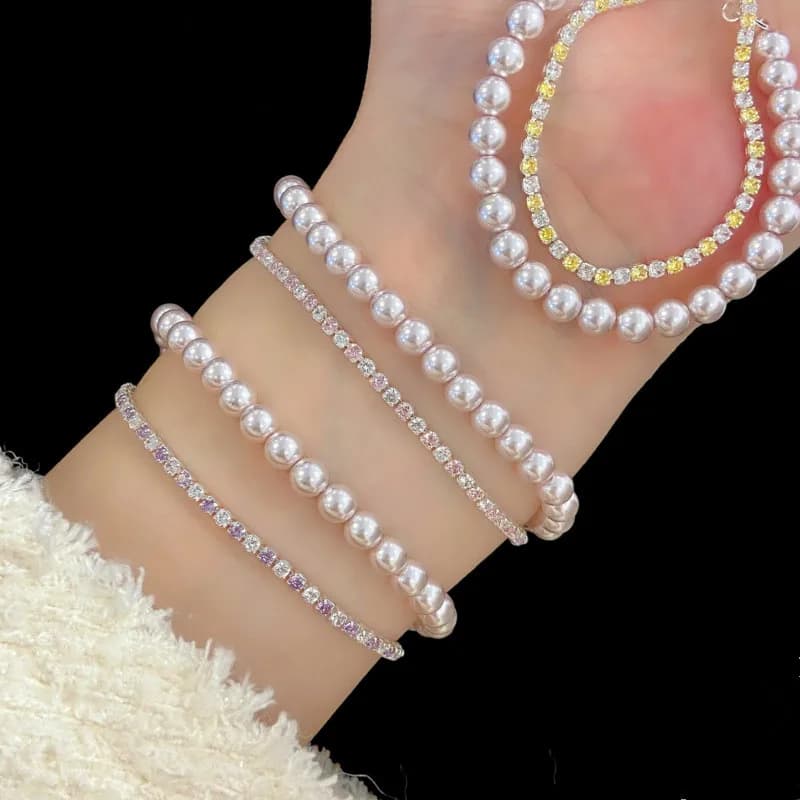 Braccialetti a doppio strato con zirconi e perle simulate per donna, gioielli di lusso, nuova moda, vendita all'ingrosso