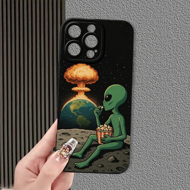 Cover per iPhone con motivo alieno lunare, anti-caduta e anti-urto, compatibile con iPhone 17 16 15 14 13 12 11 Pro/Max/Plus